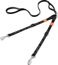 HOWGO Double Dog Leash, No Tangle 360° Swivel, Adjustable Two Padded Handles, Double Clip Dog Leash Coupler Splitter for 30~150 lbs Large and Medium Breeds (Black, 4/5'' x 4.8 FT, Ultralight)