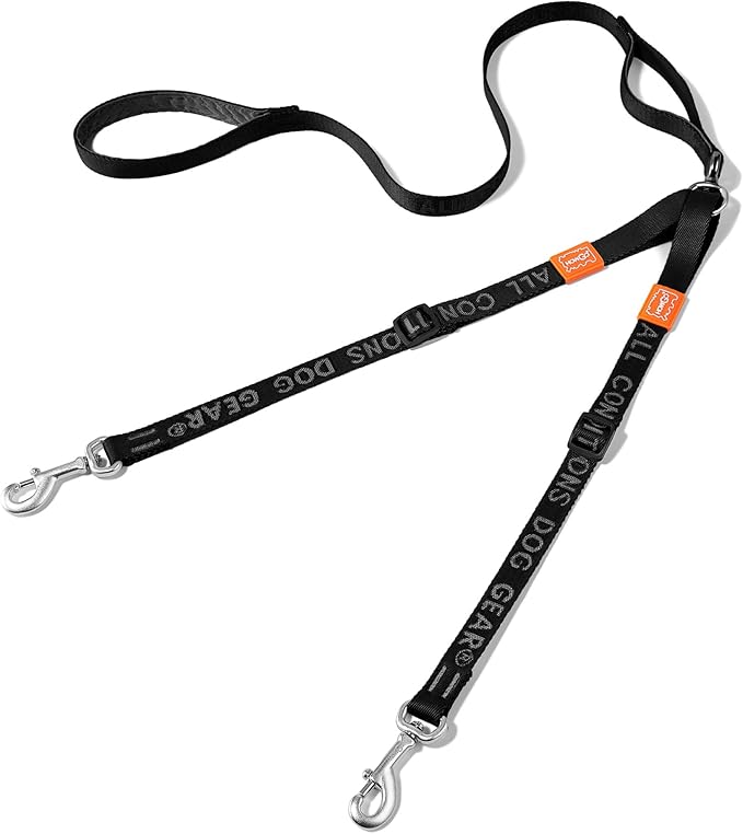 HOWGO Double Dog Leash, No Tangle 360° Swivel, Adjustable Two Padded Handles, Double Clip Dog Leash Coupler Splitter for 30~150 lbs Large and Medium Breeds (Black, 4/5'' x 4.8 FT, Ultralight)