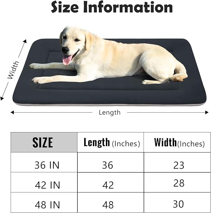 JoicyCo Extra Large Dog Bed Soft Dog Crate Pad Mat, 48 in Non-Slip Bottom Washable Dog Sleeping Mattress Pet Beds Cat Bed Kennel Pad, Dark Gray