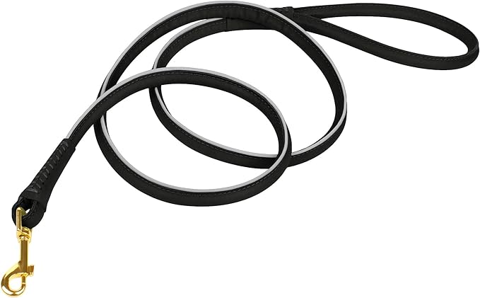 OOPSDOGGY Reflective Rolled Leather Dog Leash 6ft - Soft Training Lead for Small Medium Large Dogs Puppy - Heavy Duty Rope Puppies Leash for Outdoor Walking Running (Black, Medium/Large)