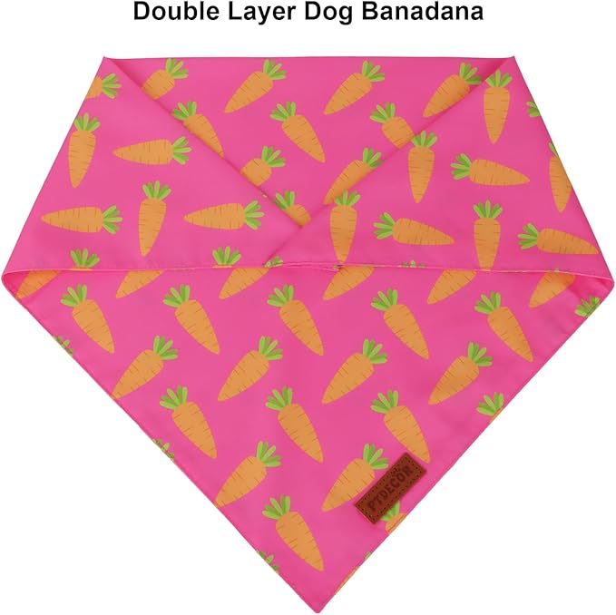 PTDECOR Easter Dog Bandana, Rabbit Carrot Dog Scarf, Premium Durable Fabric, Pink Female Easter Bandanas for Small Dogs Pets (Small)