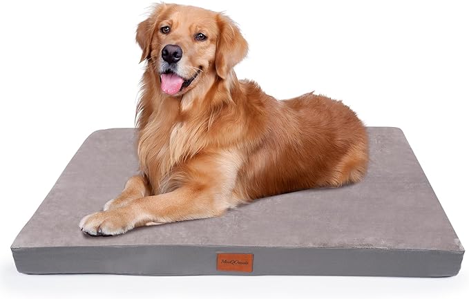 Waterproof XLarge Dog Bed for Large and Extra Large Dogs, Orthopedic Washable Crate Pad 41 inch, XL Egg Crate Foam Pet Bed Mat with Removable Cover, Anti-Slip Reversible Kennel Pad, 41''×27'', Grey