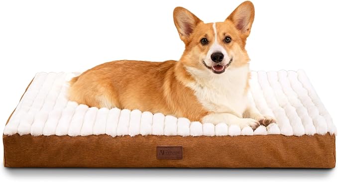 Orthopedic Dog Bed with Firm High-Density Egg Crate Foam, Machine Washable Cover & Non-Slip Bottom for Medium Breeds (Brown, 29" L x 18" W x 3" H)