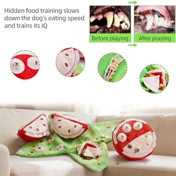 Orange Hide and Seek Plush Dog Toy, Easy to Clean Watermelon Snuffle Toy, Nosework Pet Toys with Crinkle Paper, Interactive Puzzle Toys for Small, Medium & Large Dogs (Watermelon)