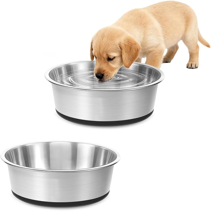 Stainless Steel Dog Bowls Set of 2, Extra Thick Metal Bowls, with Non-Slip Rubber Base Dog Bowl, BPA Free, Holds 2 Cups(16 fl oz), for Small Dogs, Black