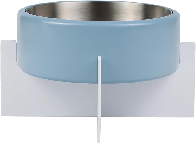 DBL3000C Intersecta Small/Medium Concrete and Stainless Steel Bowl 16oz (2 Cups) with Metal Stand Pet Feeder, Blue/White