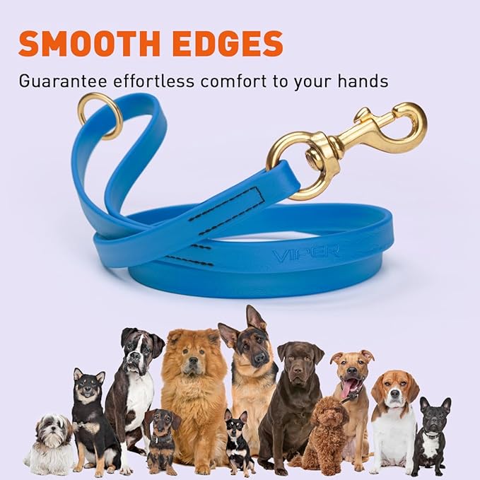 Viper Biothane K9 Working Dog Leash Waterproof Lead for Tracking Training Schutzhund Odor-Proof Long Line with Solid Brass Snap for Puppy Medium and Large Dogs 6ft, Cerulean Blue