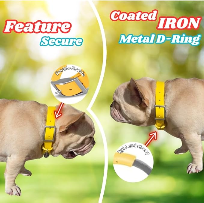Waterproof Dog Collar, Soft Comfortable Pet Collars, Adjustable Odor Proof Heavy Duty Dog Collars Easy to Clean for Large, Medium Small Dogs by Bee N Buu (Yellow, Medium (length12-16, Width 3/4"))