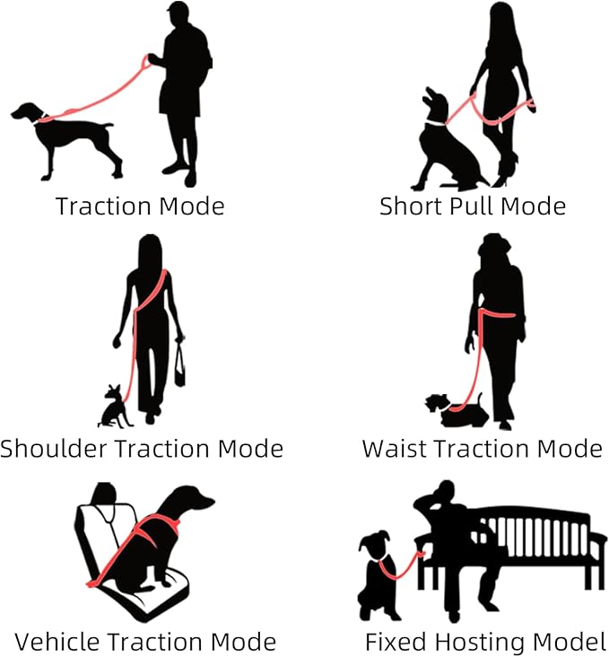 ‌EVERKING 6ft Hands-Free Dog Leash - 6-in-1 Adjustable with 360° Rotating Buckle, Night Reflective & Shock Absorbing for Large/Small Dogs (Up to 120lbs) (Golden)