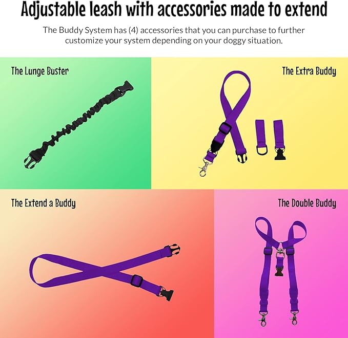 The Buddy System Hands Free Dog Leash, Adjustable Leash for Running, Jogging, Training and Service Dogs, Great for Small, Medium and Large Dogs, Made in USA (Purple, Regular Belt (22"- 40" Waist))