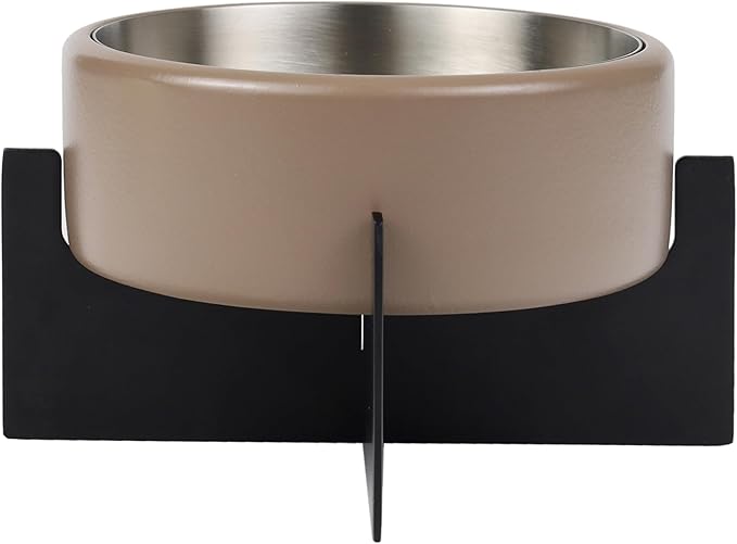 DBL3000G Intersecta Small/Medium Concrete and Stainless Steel Bowl 16oz (2 Cups) with Metal Stand Pet Feeder, Brown/Black