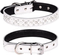 Rhinestones Dog Collar, Adjustable Sparkly Crystal Studded Genuine Leather Pet Dog Collar for Small and Medium Breeds (M fit Neck 12-15", White)