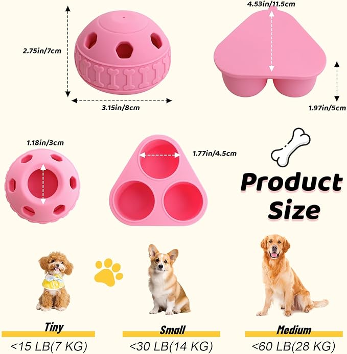 IFOYO Frozen Treat Dog Toy Ball for Small to Medium Dogs, Silicone Enrichment Dog Toys to Keep Them Busy, Reduce Anxiety, Puzzle Treat Dispensing Dog Toys for Slow Food Training, Easy to Clean (Pink)