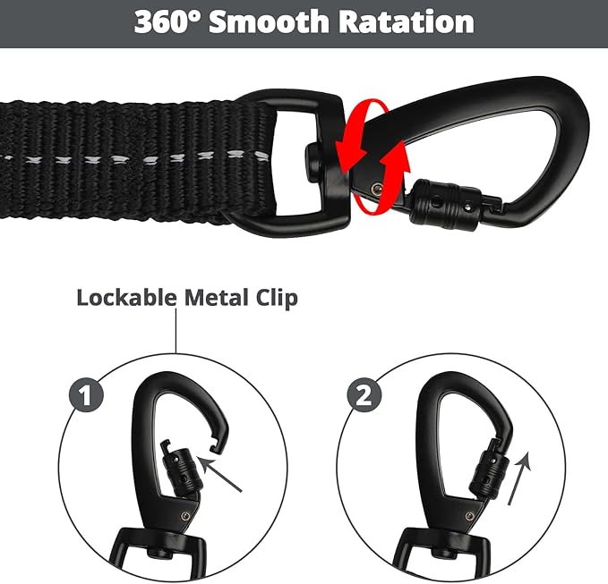 jenico Long Dog Leash 20FT: Heavy Duty Rope Leashes for Dogs Training with Swivel Lockable Hook Reflective Threads Bungee and Padded Handle - Dog Lead for Large Small Medium Dogs Outside Walking