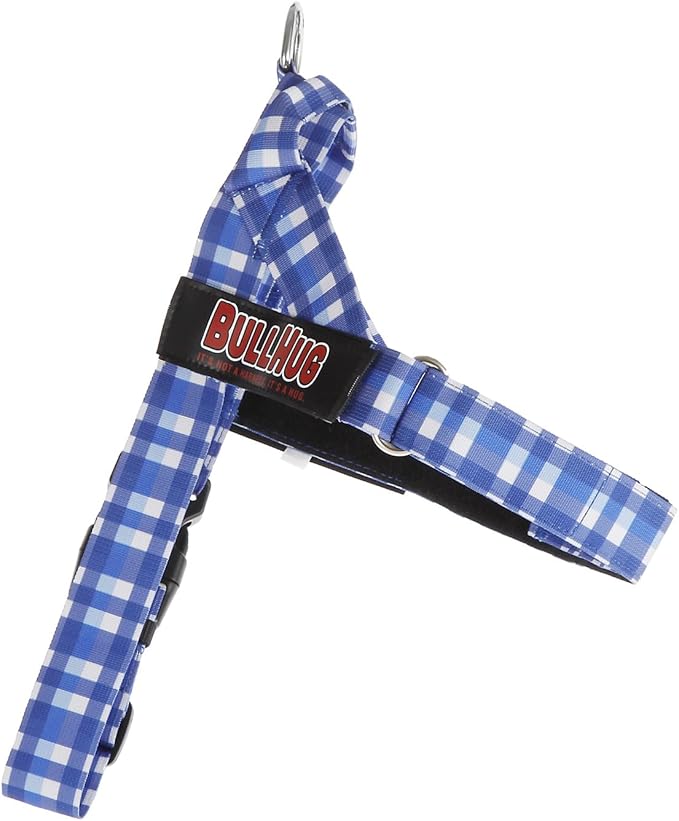 BULLHUG Adjustable Dog Harness– No Pull, No Choke – for English Bulldogs, French Bulldogs, Pugs & Broad-Chested Breeds – Easy, Safe Walks (BLUEWHITE, Large)