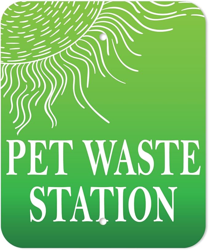 DISPENSE-ART™ collection "Rolling Hills - Green" - Custom UV printed design on rust-proof aluminum 7' dog waste station with 400 dog waste roll bags