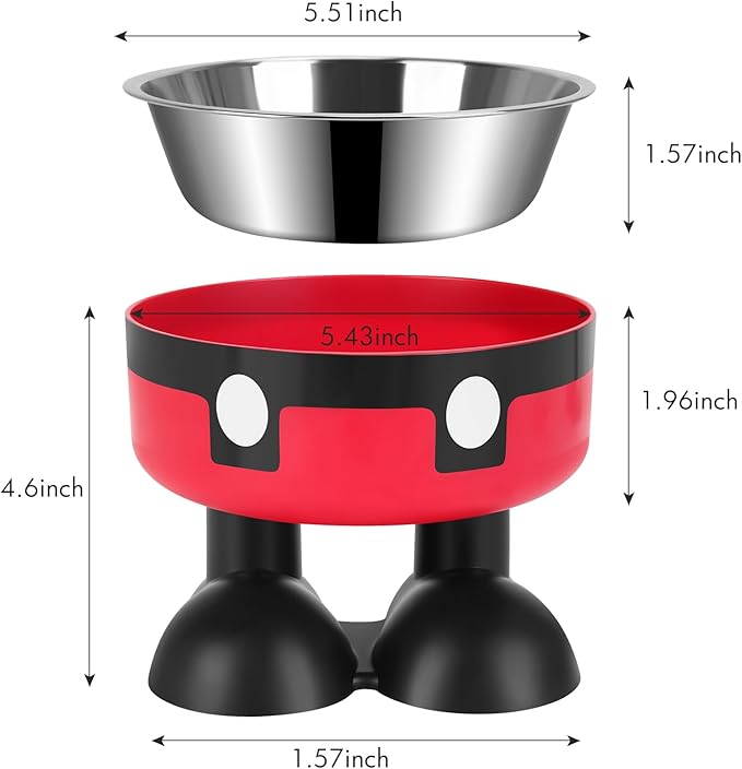 Elevated Cat Food Water Bowls,2 Pack Raised Cat Dog Bowls with Stand,Stainless Steel Cute Cat Dishes for Cats Dogs Kitten Puppies Small Pets Feeding Non-Slip Base
