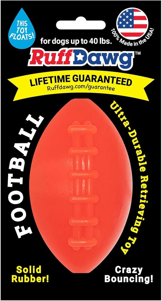 Ruff Dawg Football Dog Toy – Bouncy, Floating Fetch Toy for Aggressive Chewers – Ideal for Outdoor Play, Exercise & Teething Relief – Neon Colors for High Visibility