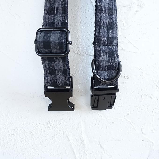 PETDURO Personalized Checkered Plaid Dog Collar Black - Engraved Name and Phone Number on Black Metal Buckle - Custom for Small Medium Large Boy Girl Dogs - Add Leash Bow Tie via Customize Now