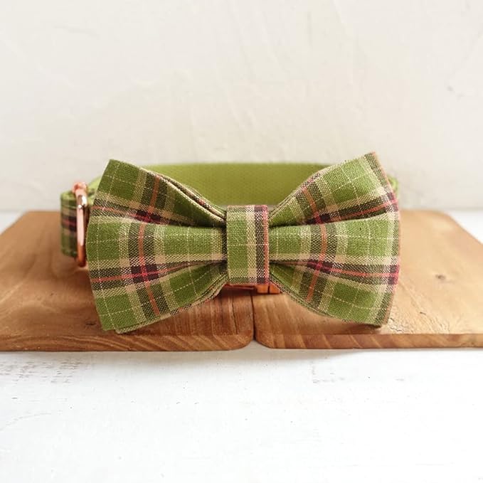 PETDURO Personalized Plaid Dog Collar Apple Green - Engraved Name and Phone Number on Rose Gold Metal Buckle - Custom for Small Medium Large Boy Girl Dogs - Add Leash Bow Tie via Customize Now