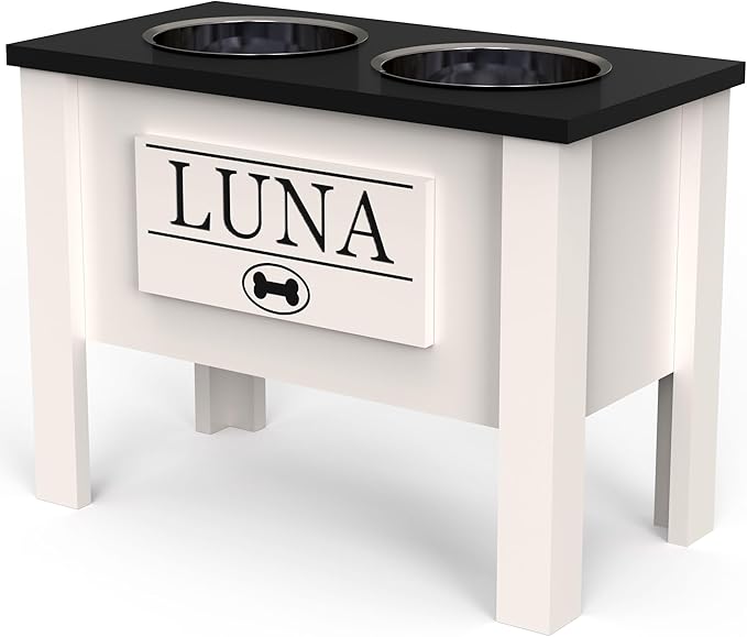 GTW Personalized Elevated Dog Bowl Stand for Large, Medium, Small, X-Small Dogs - Stainless Steel Food and Water Bowls - Raised Dog Dish (X-Large, Black)