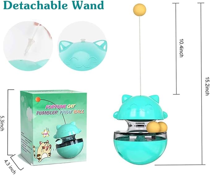 Cat Toy Funny Tumbler Interactive Ball, Treat Dispenser Automatic No-Electronic Move, More Exercise for Indoor Cats Kittens, Cat Self-Play IQ Traning Treat Toy Ball, Blue