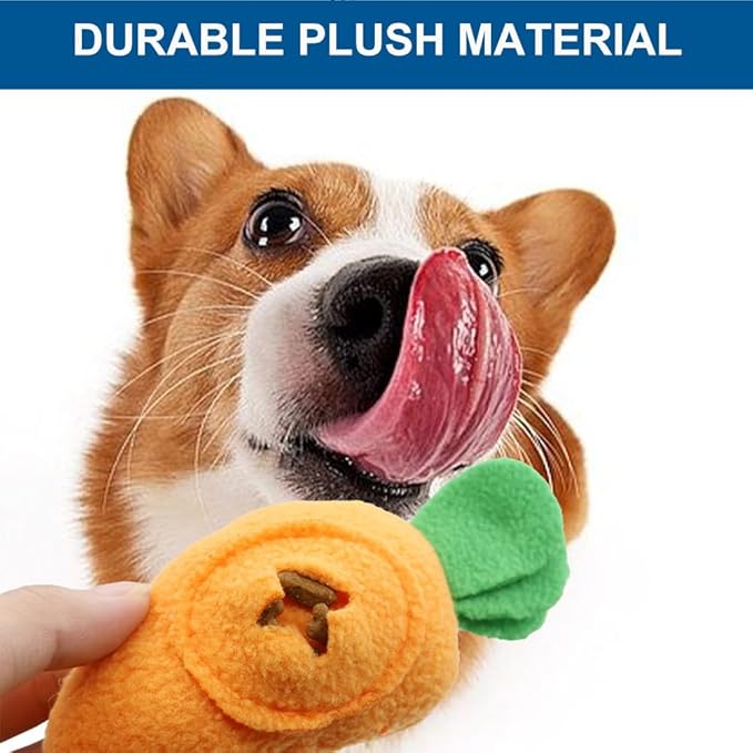 2 Pack Carrot Dog Puzzle Toys, Plush Dog Squeak Toys for Treat Food Dispensing, Interactive Dog Enrichment Toys for Small Medium Large Dogs Teeth Cleaning and IQ Training