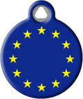 Dog Tag Art European Union Flag Personalized Pet ID Tag for Dogs and Cats, Silent Polymer Coated Stainless Steel Nametag with Customized Identification Information - Large 1.25" Diameter