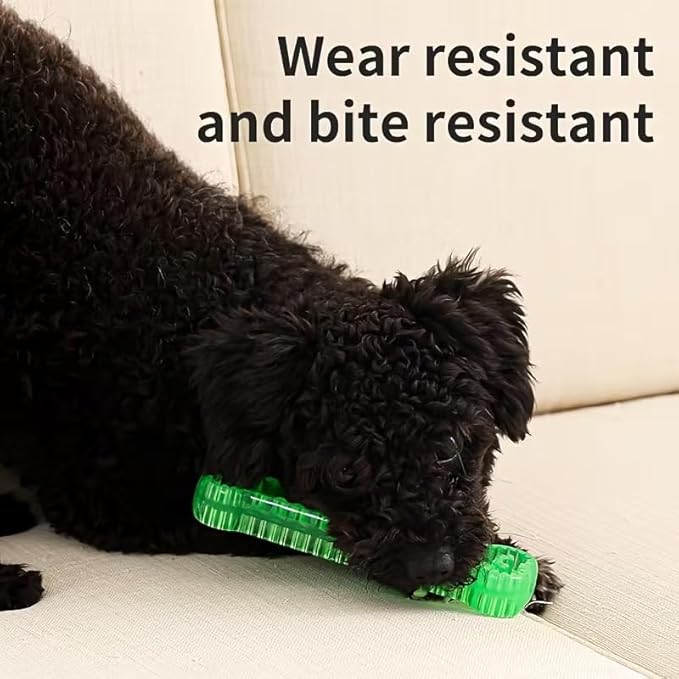 Interactive Dog Bone Toy, Green TPR Rubber, 6.3 Inch Dental Chew with Hidden Treat Compartment, Puzzle Food Dispenser for Small and Large Dogs (Green, Large)