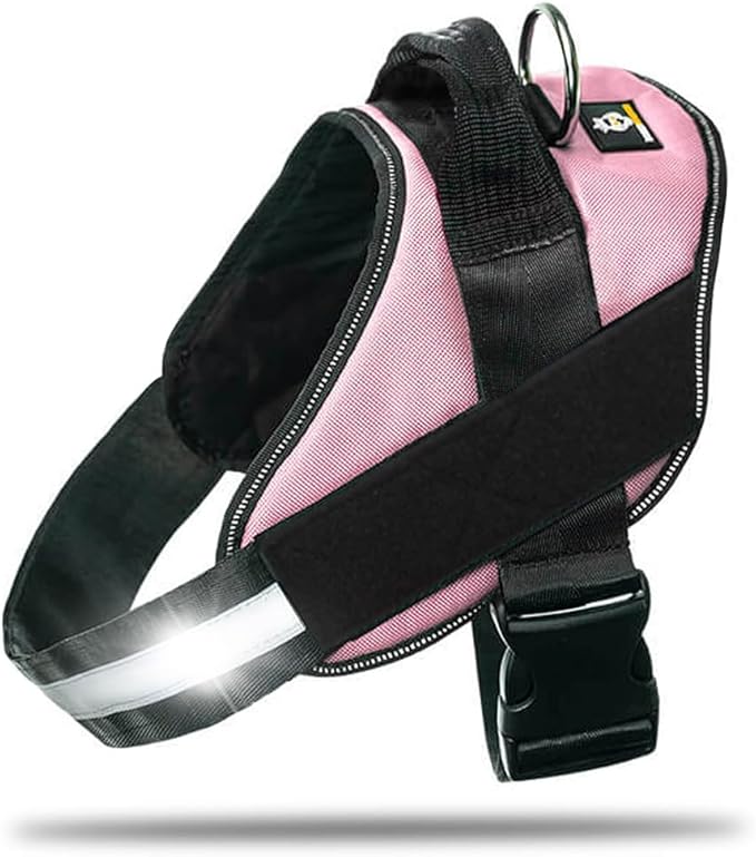 Non Pull Dog Harness with Patch Panels and Handle, Adjustable, Reflective, No Choke, Heavy Duty Easy On Service Dog Vest Harnesses for Medium Large Small Sized Dogs - Pink, S