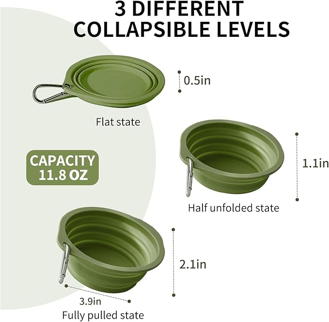 CHICHIPAWS Collapsible Pet Bowls, Portable Dog and Cat Dishes, 2 Pack Collapsible Water Bowls, Portable Pet Feeding Dish for Walking, Parking, Traveling, Camping with Carabiners (600ml)