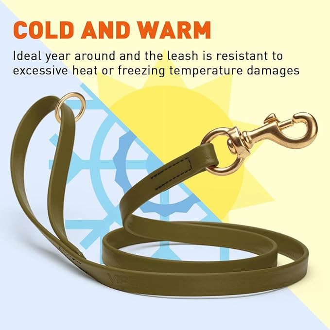 Viper Biothane K9 Working Dog Leash Waterproof Lead for Tracking Training Schutzhund Odor-Proof Long Line with Solid Brass Snap for Puppy Medium and Large Dogs 6ft, Olive Drab Green