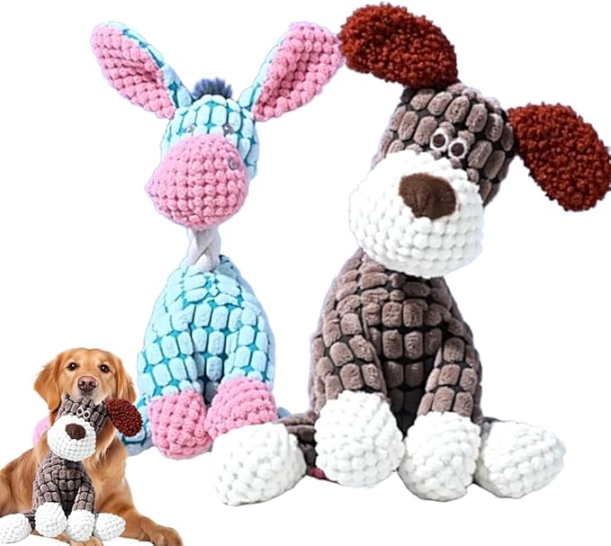 Indestructible Dog Toys, 2026 New Stuffed Animal Dog Plush Toys for Aggressive Chewers, Interactive Squeaky Dog Chew Toys Puppy Teething Toys for Small Middle Large Dogs (Blue+Brown)