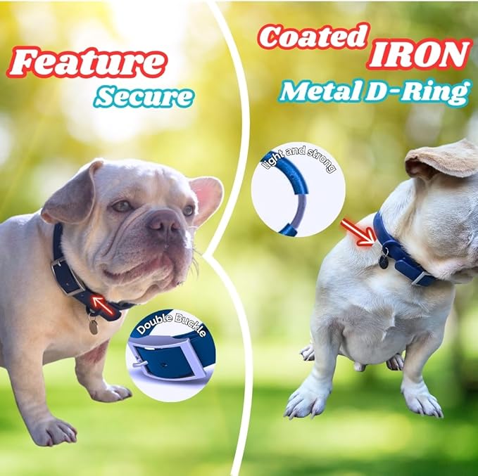 Waterproof Dog Collar, Soft Comfortable Pet Collars, Adjustable Odor Proof Heavy Duty Dog Collars Easy to Clean for Large, Medium Small Dogs by Bee N Buu (Blue, Medium (length12-16, Width 3/4"))