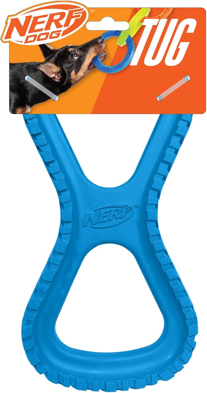 Nerf Dog Tire Infinity Tug Dog Toy, Lightweight, Durable and Water Resistant, 10 Inches, for Medium/Large Breeds, Single Unit, Blue