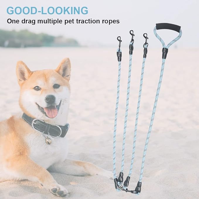 Dual Dog Leash 360° Tangle-Free - Reflective Heavy Duty, Comfortable Handle for Small/Medium/Large Dogs, Support Multiple Rope Addition