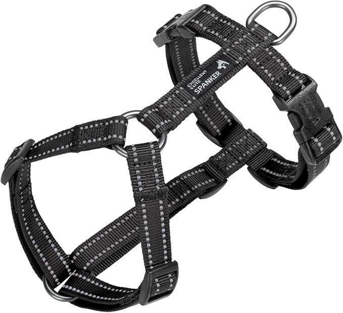 EXCELLENT ELITE SPANKER No Pull Dog Harness Reflective Nylon Vest L-Shaped Adjustable Easy Pet Harness for Small Medium Large Breeds Dogs Walking Training Black Red(Black-L)