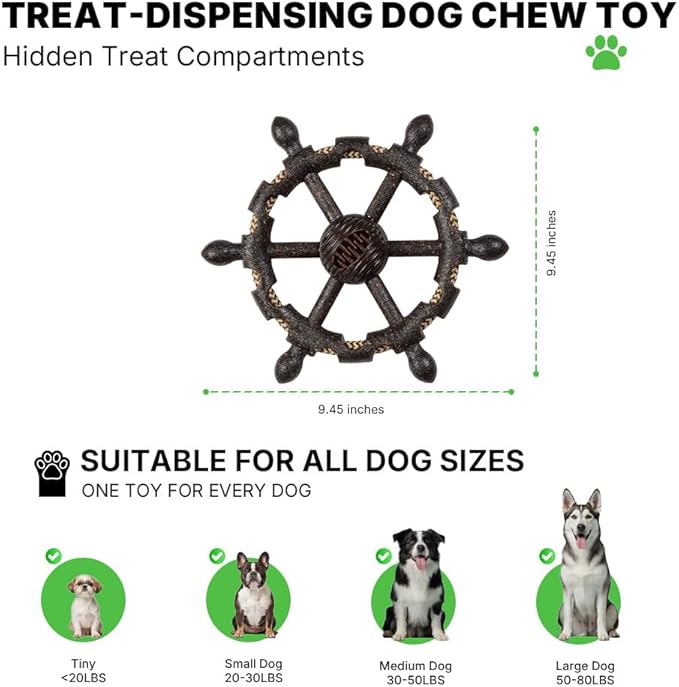 Treat-Dispensing Dog Chew Toy - Interactive Puzzle Feeder with Durable Design for Dental Health and Boredom Relief,Pirate Wheel Dog Chew Toy