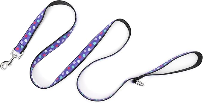THE WORTHY DOG Stylish Gumball Patterned Leash for Dogs, Solid Nickel Plated - Purple/Black, Small