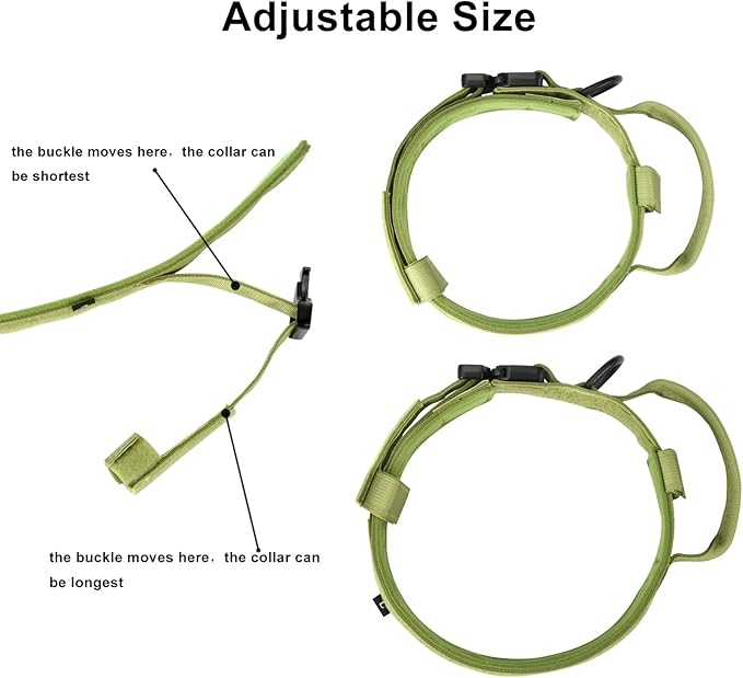 DAGANXI Tactical Dog Collar, Adjustable Military Training Nylon Dog Collar with Control Handle and Heavy Metal Buckle for Medium and Large Dogs, with Patches and Airtags Case (L, Spring Grass)