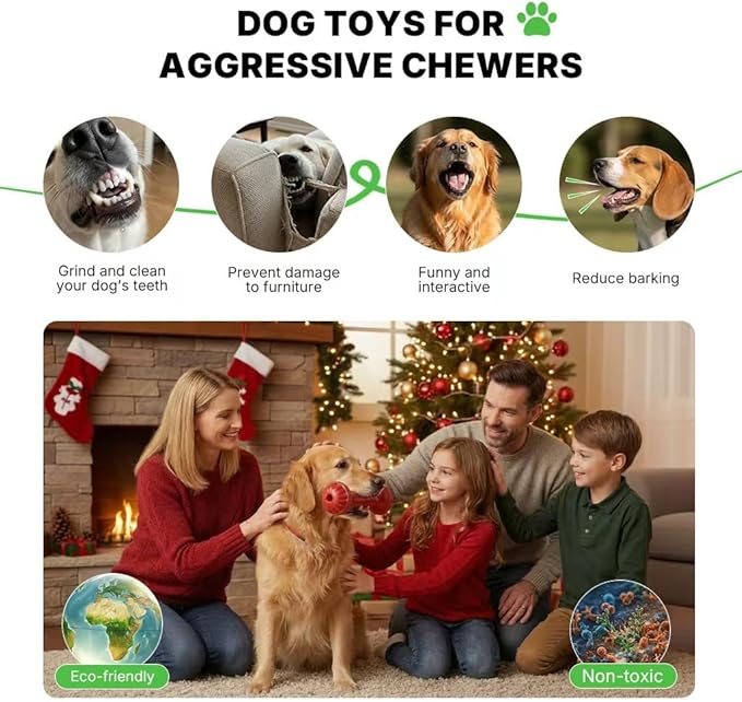 Festive Chew Toy Bone with Treat Dispenser - Interactive Holiday Puzzle Feeder for Aggressive Chewers