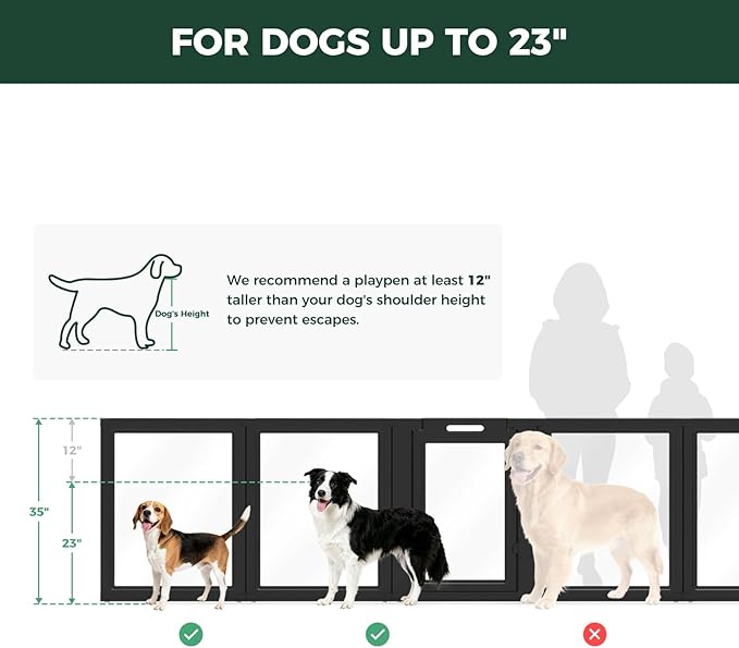 FXW AuraSpace Acrylic Indoor Dog Playpen for Medium Dogs, 35 Inch, 8 Panels, Black