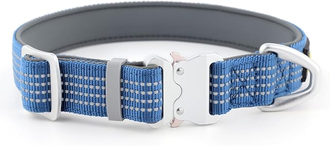 Plutus Pet Reflective Dog Collar with Aviation Aluminum Buckle, Neoprene Padded for Comfort, Lightweight, Heavy Duty Nylon Collar for Puppy Small Medium Large Dogs (Blue, XL)
