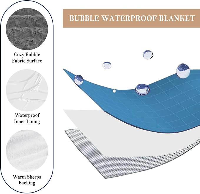 Waterproof Blanket for Bed Couch Sofa Car, Soft Leakproof Dog Blanket with 3D Bubble Pattern, Reversible Water Proof Pet Blankets for Dogs Cats Puppies (60"x80", Grey)