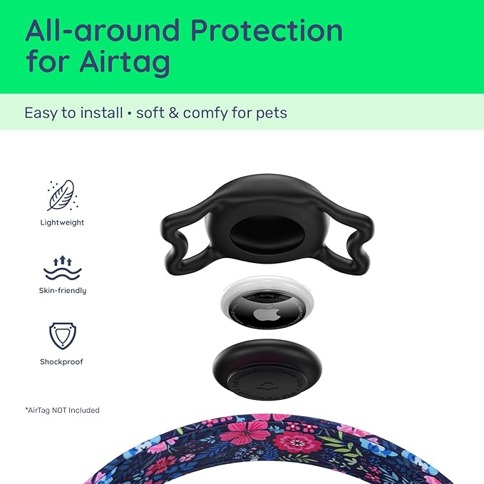 WhoseID Airtag Dog Collar,with Waterproof airtag Holder，Original Stylish Cute Pattern Design.QR Code ID Buckle，Comfortable Soft Cotton for Small Medium Large Dogs
