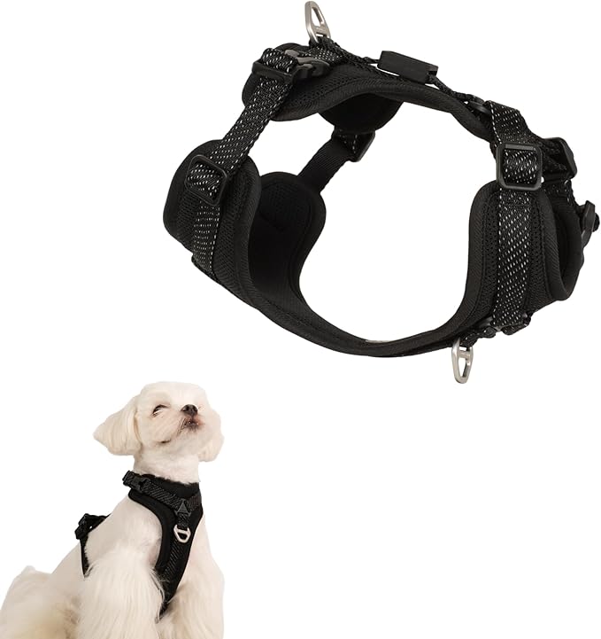 All-Weather No Pull Dog Harness Reflective Vest Harness QR Code Anti-Lost Adjustable Quick-Release Buckle Soft Padded Breathable Harness for Small Dogs (Super Reflect-Black, XS)