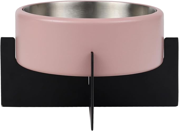DBL3000D Intersecta Small/Medium Concrete and Stainless Steel Bowl 16oz (2 Cups) with Metal Stand Pet Feeder, Pink/Black
