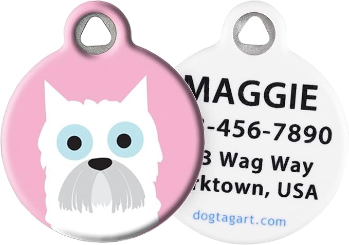 Dog Tag Art West Highland Girl Personalized Pet ID Tag for Dogs, Silent Polymer Coated Nametag with Customized Identification Information - Large 1.25" Diameter