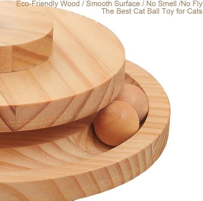 Marchul Cat Ball Toy with Treat Ball, Kitten Treat Dispenser with Roller Track Catnip Balls, Interactive Cat Toys Wooden for Indoor Kitten, Food Toy with Automatic Slow Feeder