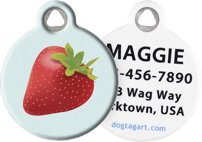 Dog Tag Art Food-Themed Custom Pet ID Tags for Dogs and Cats, Personalized Dog Tags with Customized Identification Informatio - Summer Strawberry - Small